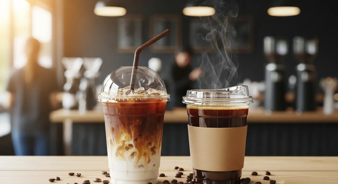 Operator F&B menggunakan cup plastik double-wall anti-tumpah dengan logo merek untuk layanan take-away