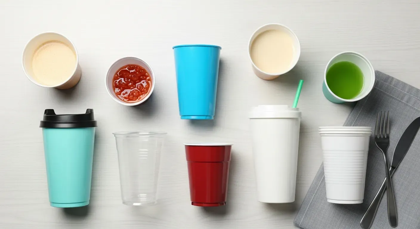 Cup plastik PP food-grade dengan kode resin nomor 5 untuk minuman panas dan dingin