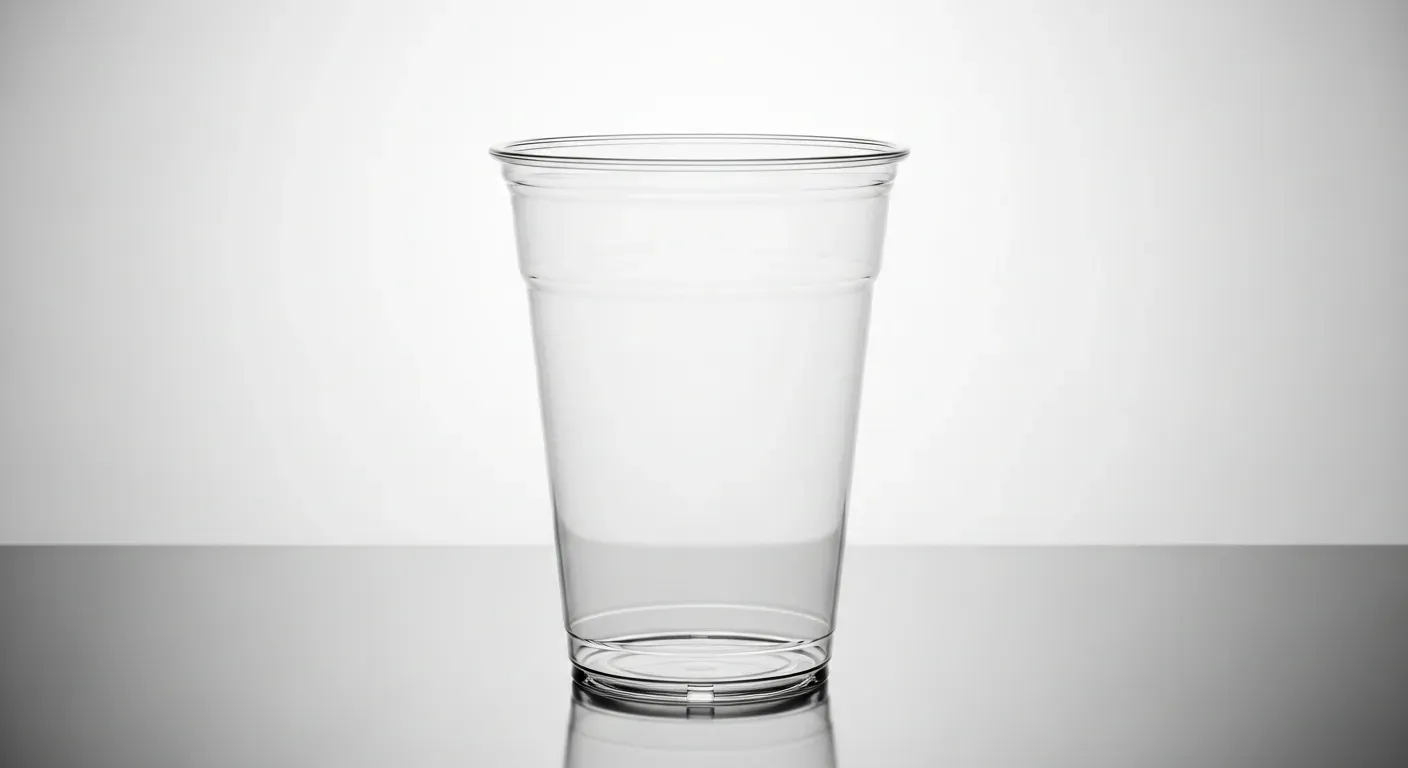 Gelas plastik berkualitas dengan dinding tebal dan label food-grade yang terlihat jelas di kemasan