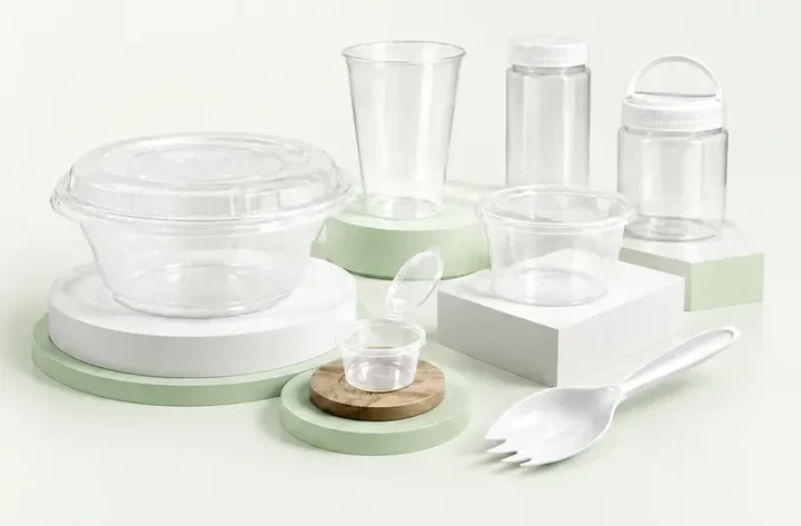 Produk kemasan plastik Wingoh termasuk cup, wadah makanan, alat makan, toples, dan aksesori garmen